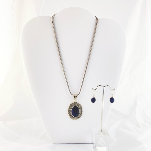 Boutique Raw Sapphire Necklace & Earring Set - Picture 3 of 8